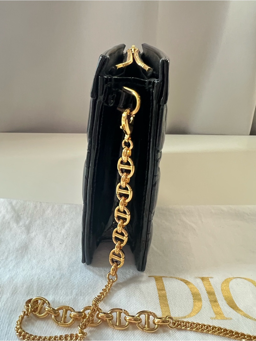 Dior Black Patent Quilted Crossbody with Gold Chain Strap - Picture 3 of 9